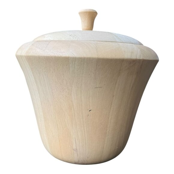 Vtg Silvestri Light Wood Ice Bucket W/Lid Carved Handles & Hard Plastic Liner - Picture 1 of 10